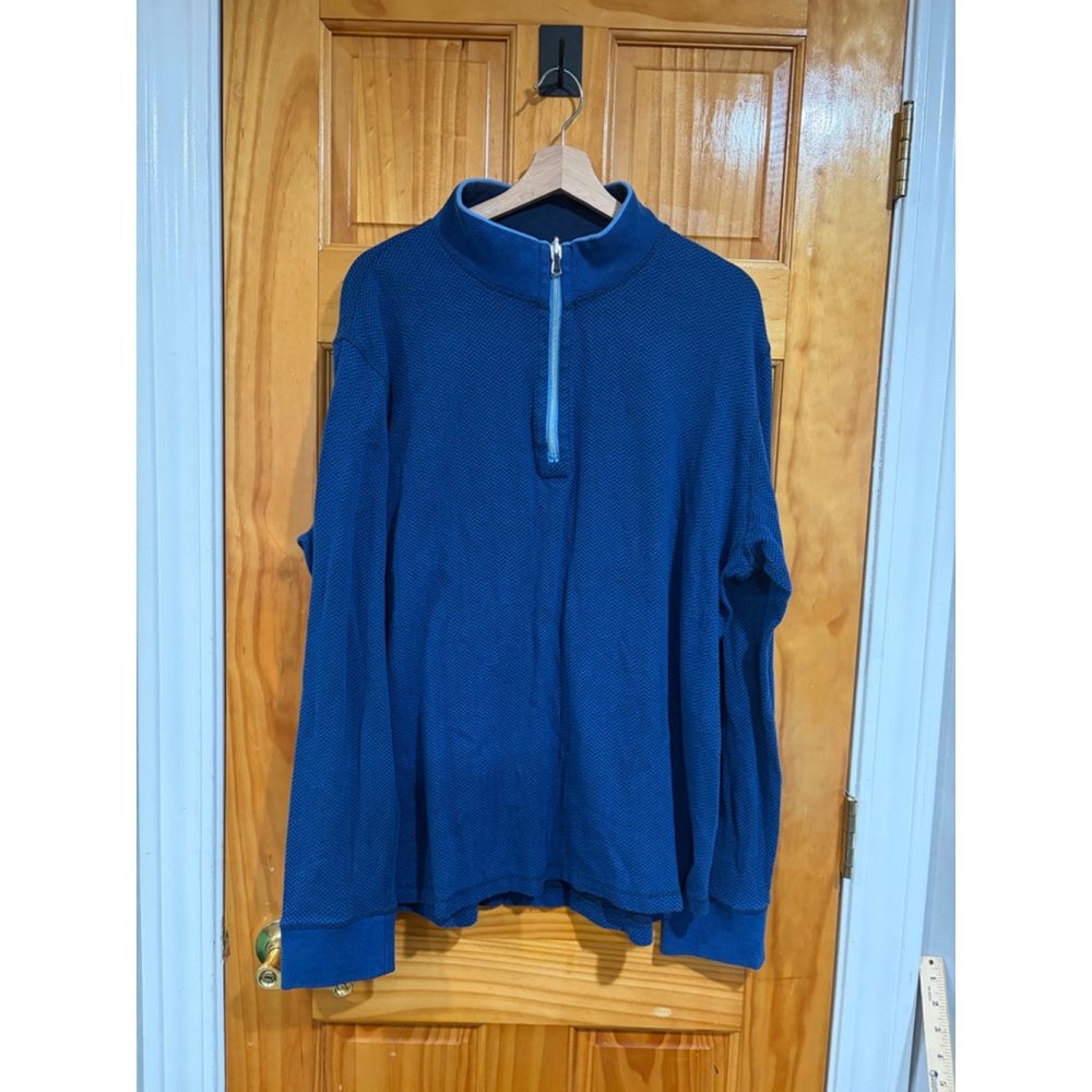 Robert Graham Blue Herringbone Quarter Zip Pullover Sweater 2XL 100% Cotton
